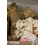 Two vintage teddy bears and a vintage doll.