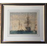 19TH CENTURY SCHOOL, HMS DUNCAN, watercolour, initialled M.S.N, framed and glazed. 28 x 22 cm.