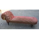 A Victorian button upholstered chaise lounge. 189 cm long.