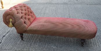 A Victorian button upholstered chaise lounge. 189 cm long.