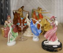 A quantity of various Wade and other Art Deco figurines. The largest 23 cm high.