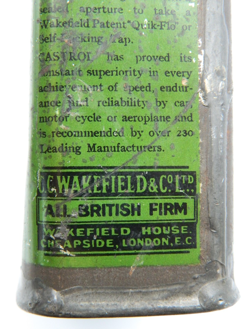 An early Wakefield Castrol Motor Oil half pint oil can. 12 cm high. - Image 11 of 12