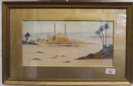 North African Desert Scene, watercolour, framed and glazed. 36.5 x 18 cm.