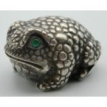 A silver model of a frog, bearing Russian marks. 5 cm long.