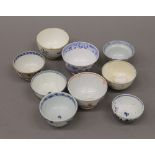 A quantity of 18th century Worcester and other tea bowls. The smallest 6.5 cm diameter.