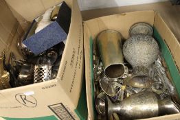 Two boxes of cutlery, silver plate, etc.