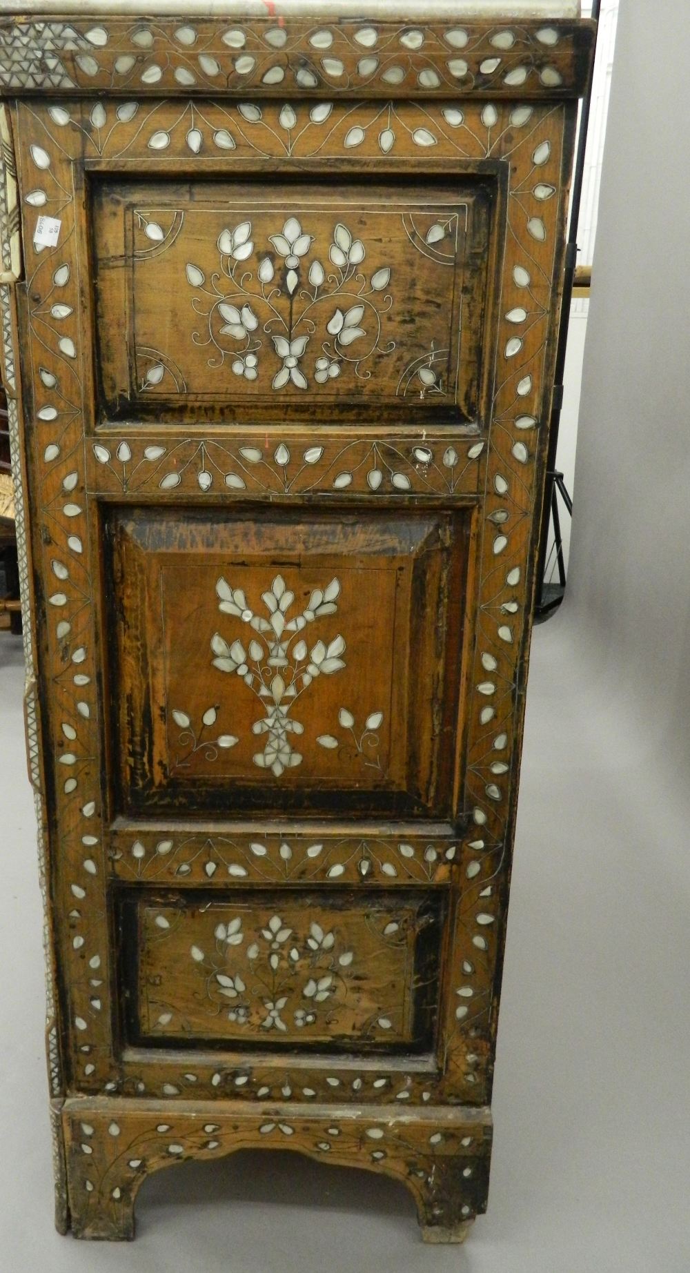 A Syrian mother-of-pearl inlaid chest of drawers with associated marble top. - Image 12 of 25