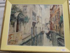 A Venetian Canal Scene, oil on canvas, indistinctly signed, possibly LINO MUZZIA, framed.