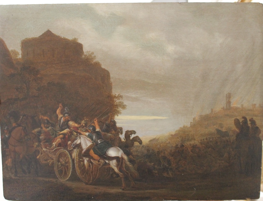 Attributed to JACQUES COURTOIS (17th century), Antiquity Battle Scene, oil on board. 55.5 x 42.5 cm.