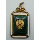 A silver and malachite pendant, bearing Russian marks. 6.5 cm high.