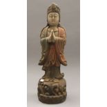 A painted wood figure of Guanyin. 55 cm high.