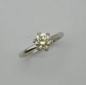 A 1 carat diamond and platinum solitaire ring. Ring N.