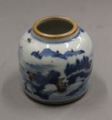 A small Chinese blue and white brush pot. 5.5 cm high.