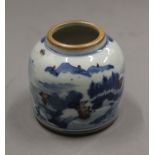 A small Chinese blue and white brush pot. 5.5 cm high.