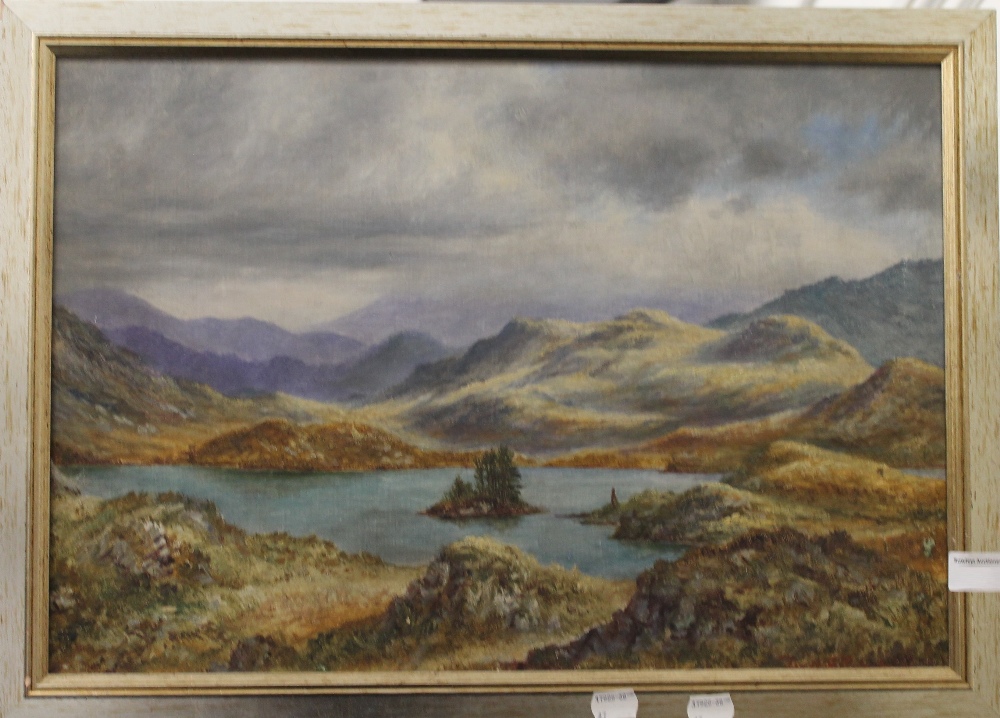 Scottish Loch Scene, oil on board, framed. 49.5 x 34 cm.