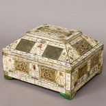 A 17th/18th century Continental bone clad casket The domed hinged lid set with carved bone panels