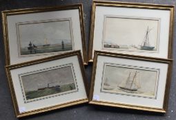 Four various 19th century Marine watercolours, all framed and glazed. 22.5 x 13 cm.