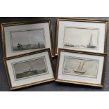 Four various 19th century Marine watercolours, all framed and glazed. 22.5 x 13 cm.