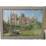 JOHN BELL, Ely Cathedral, watercolour, framed and glazed. 68 x 48 cm.