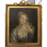 A 19th century oil on canvas, Portrait of a Slightly Exposed Young Lady,