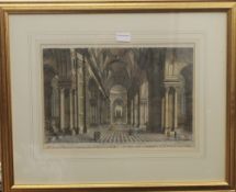 An engraving from Stowe's History of London, inside St. Paul's Cathedral, framed and glazed.