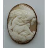 A Victorian 9 ct gold framed cameo brooch. 4.75 cm high.