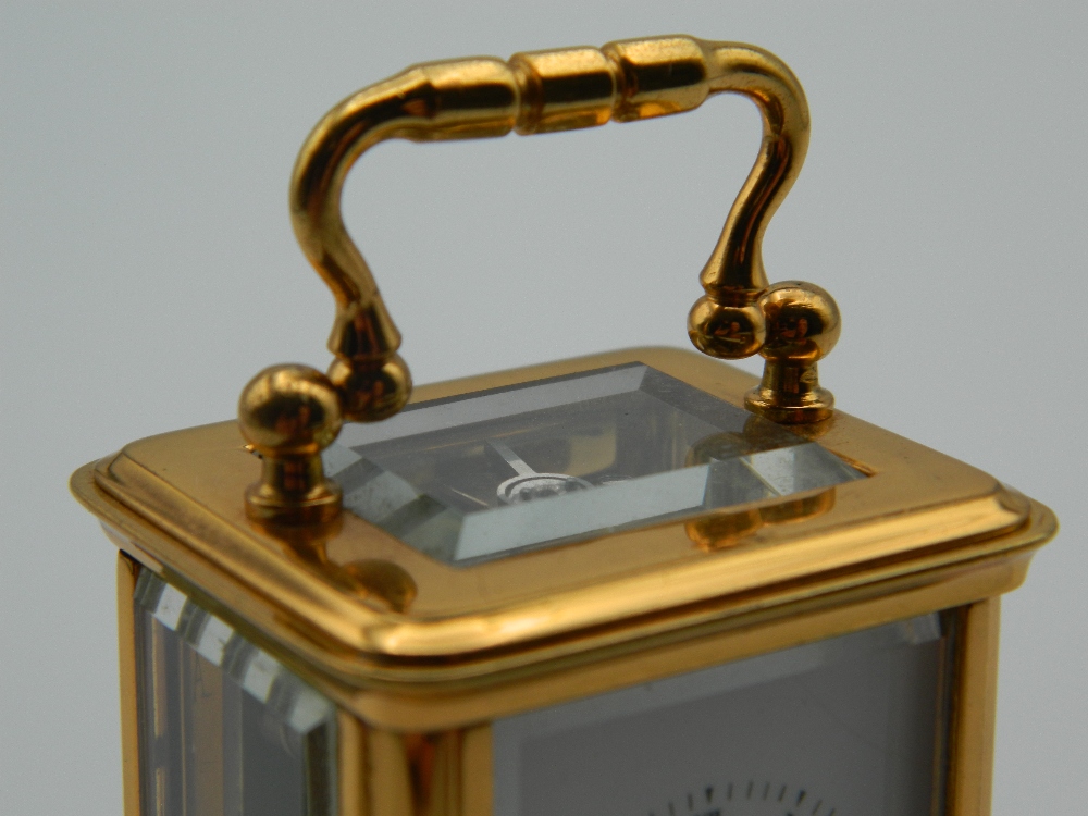 A miniature Antique carriage clock with brass and panelled glass case, - Image 6 of 8