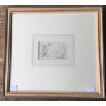 A 19th century pencil sketch, Fisherman and Woman by a Boat, framed and glazed. 9.5 x 6 cm.