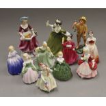 A collection of various Doulton and other figurines, etc. The largest 20 cm high.