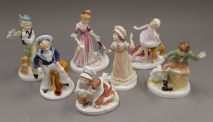 A set of seven Francesca Art China Days of the Week porcelain figurines. The largest 17.5 cm high.