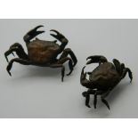Two small Japanese bronze model crabs. The largest 4.5 cm wide.