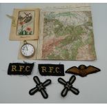 A WWI RFC (Royal Flying Corps) pilot's pocket watch, marked to the reverse,