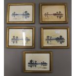 Five small Robert Winter watercolour landscapes, framed and glazed. 13 x 9.5 cm.