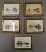 Five small Robert Winter watercolour landscapes, framed and glazed. 13 x 9.5 cm.