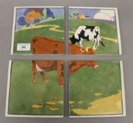 A coloured butchers shop tile panel. Each tile 15.5 x 15.25 cm.