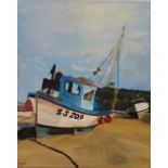 Cornish Fishing Boats, oil on canvas, initialled ST, unframed. 28 x 35.5 cm.