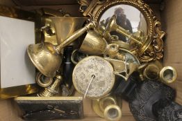 A quantity of miscellaneous metalware, a mirror, etc.