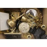 A quantity of miscellaneous metalware, a mirror, etc.