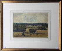 G C ALEXANDER, Shepherd and Sheep in an extensive Landscape, watercolour, framed and glazed.