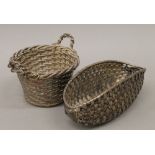 Two Christofle woven artisan baskets. The largest 18 cm wide.