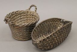 Two Christofle woven artisan baskets. The largest 18 cm wide.