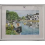 JOHN BELL, Fishing on the River Cam, Cambridge, watercolour and pastel, signed, framed and glazed.
