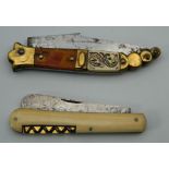 A 19th century Toledo steel, brass and tortoiseshell folding knife,