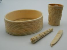 A small quantity of 19th century ivory items.