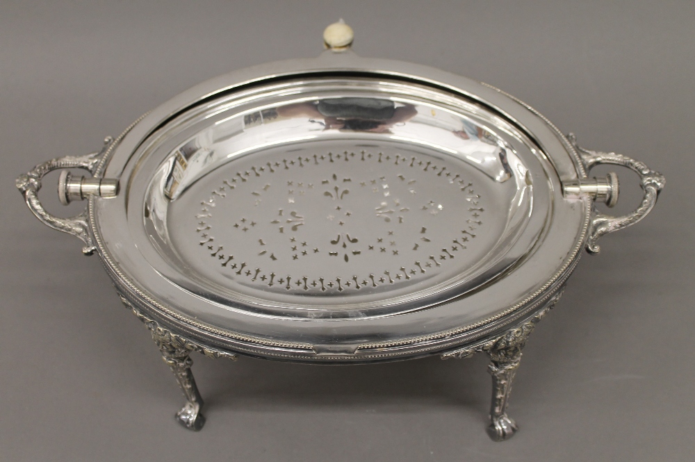 A silver plated bacon dish. 38 cm wide. - Image 2 of 3