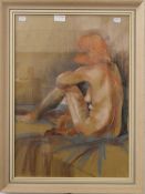 ANN SNOW, Nude on a Bed, pastel sketch, framed and glazed. 39.5 x 56 cm.