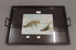 A tray set with an ARCHIBALD THORBURN print. 51 cm wide.