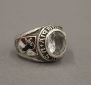 A silver and enamel US Army Special Airborne Services ring. Ring Size Q/R.