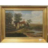 A Victorian oil on canvas of a Cottage in a Rural Setting,