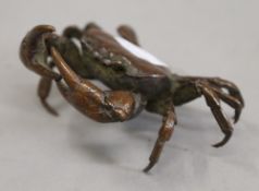 A bronze model of a crab. 11 cm wide.